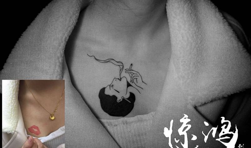 遮盖大红唇纹身图片