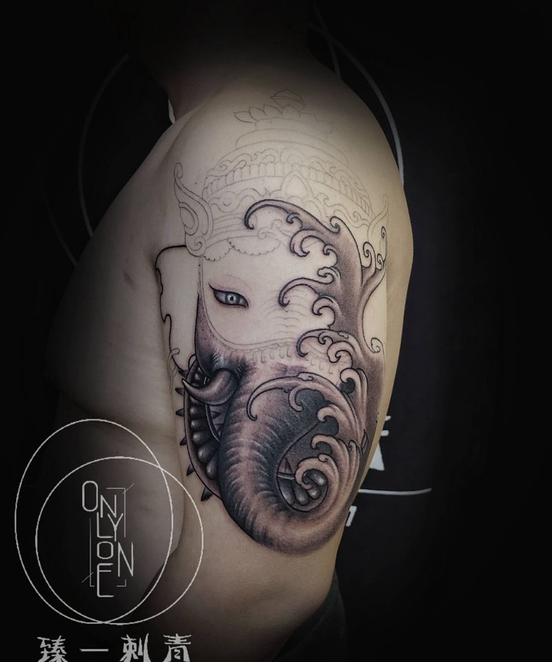 象神，未完待续纹身图片_手臂新传统纹身图案