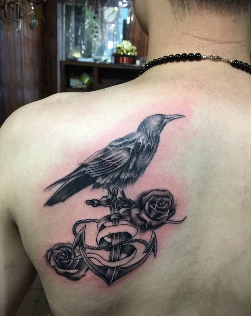 欧美船锚玫瑰纹身图片