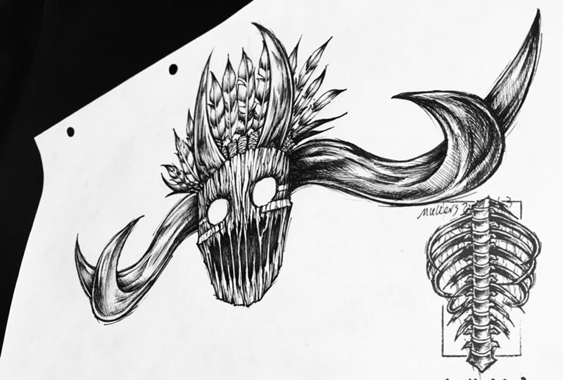 原创手稿，酋长面具纹身图片_手稿插画成品原创欧美纹身图案