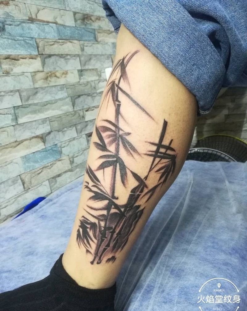 竹纹身图片_脚部新传统纹身图案