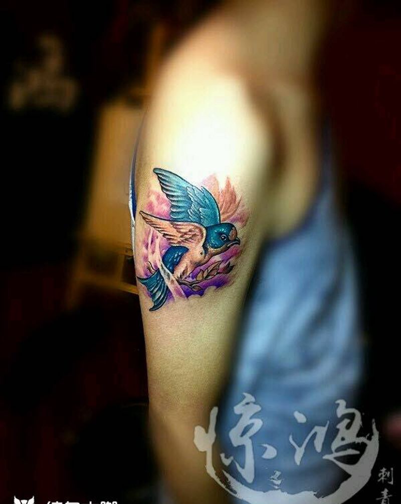 喜鹊枝头纹身图片_手臂清新动物成品纹身图案