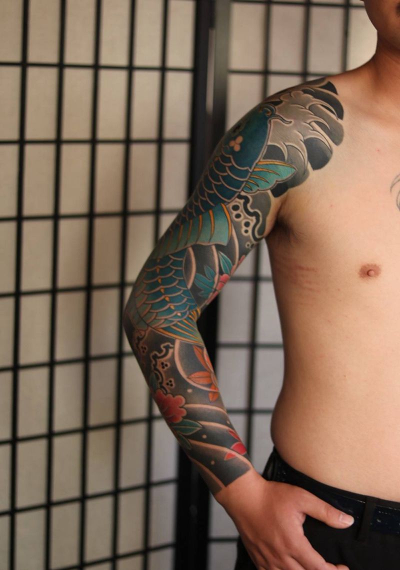 傳統花臂。纹身图片_成品手臂手部传统日式老傳統原创动物植物纹身图案