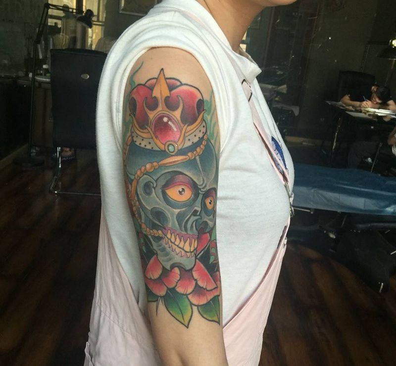 骷髅玫瑰，纹身图片