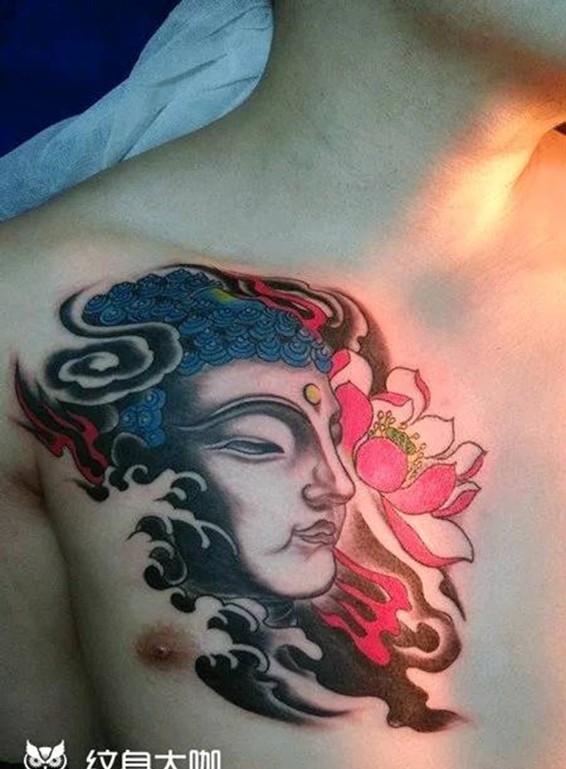 如来佛纹身图片_胸部传统人物成品纹身图案