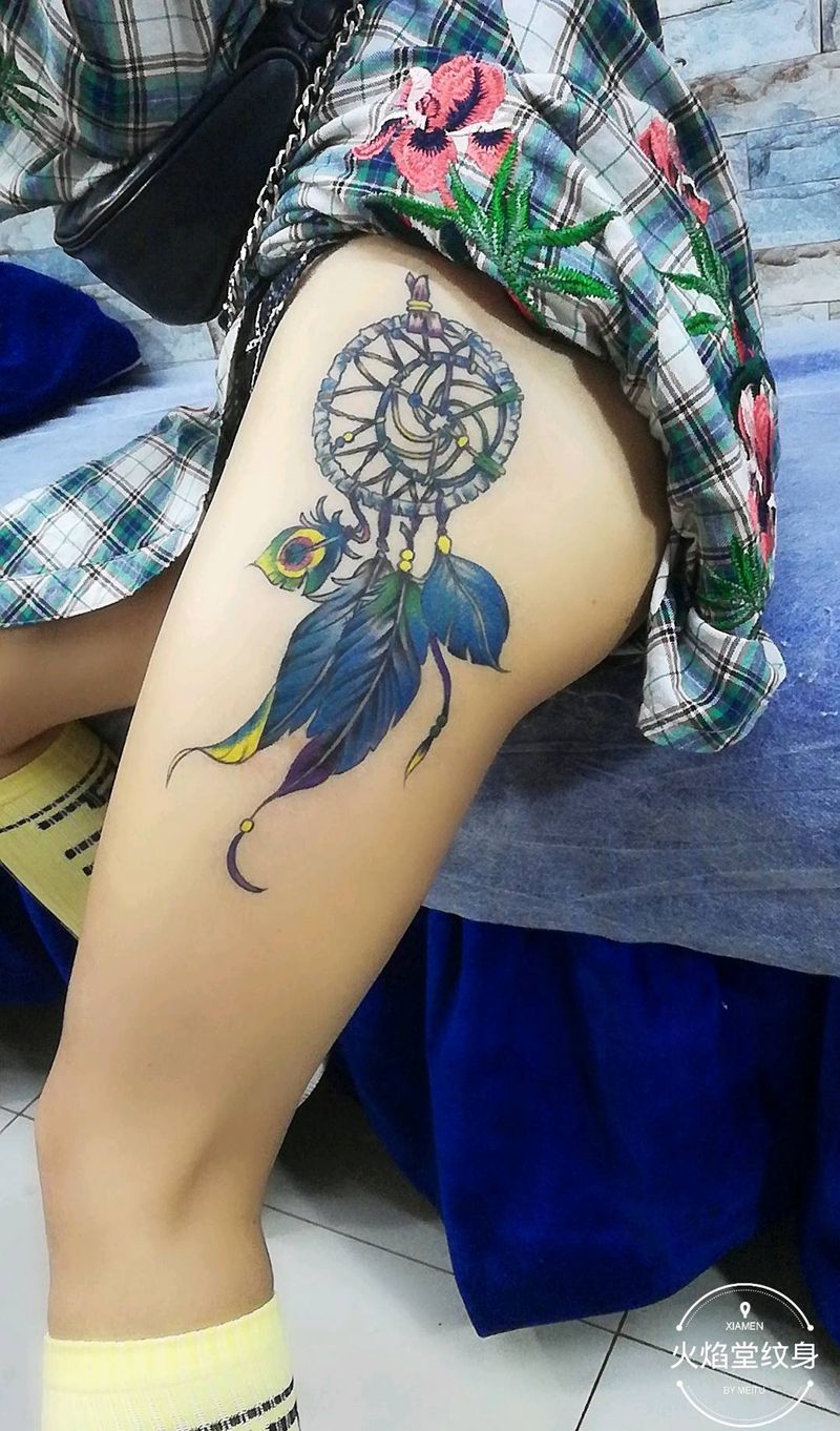扑梦网纹身图片_腿部新传统纹身图案