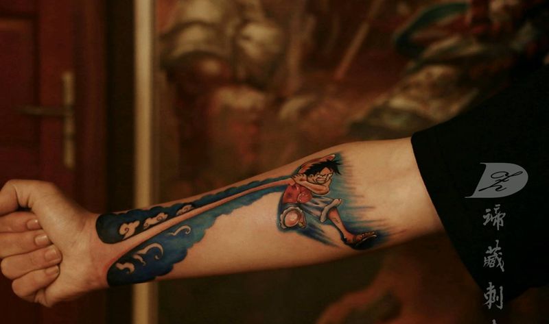 海贼王路飞纹身图片_手部手臂新传统New School路飞海贼王纹身图案