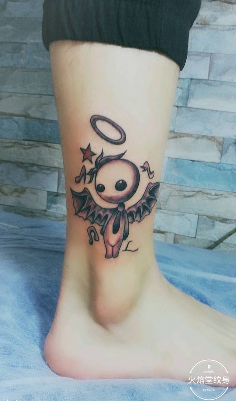 小鬼纹身图片_脚部新传统纹身图案