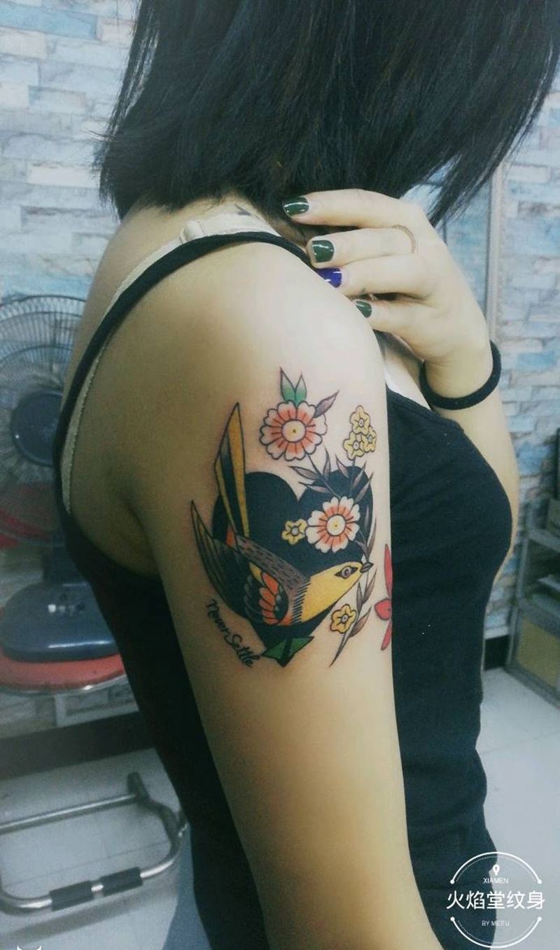 小彩图欧美风纹身图片_手臂新传统纹身图案