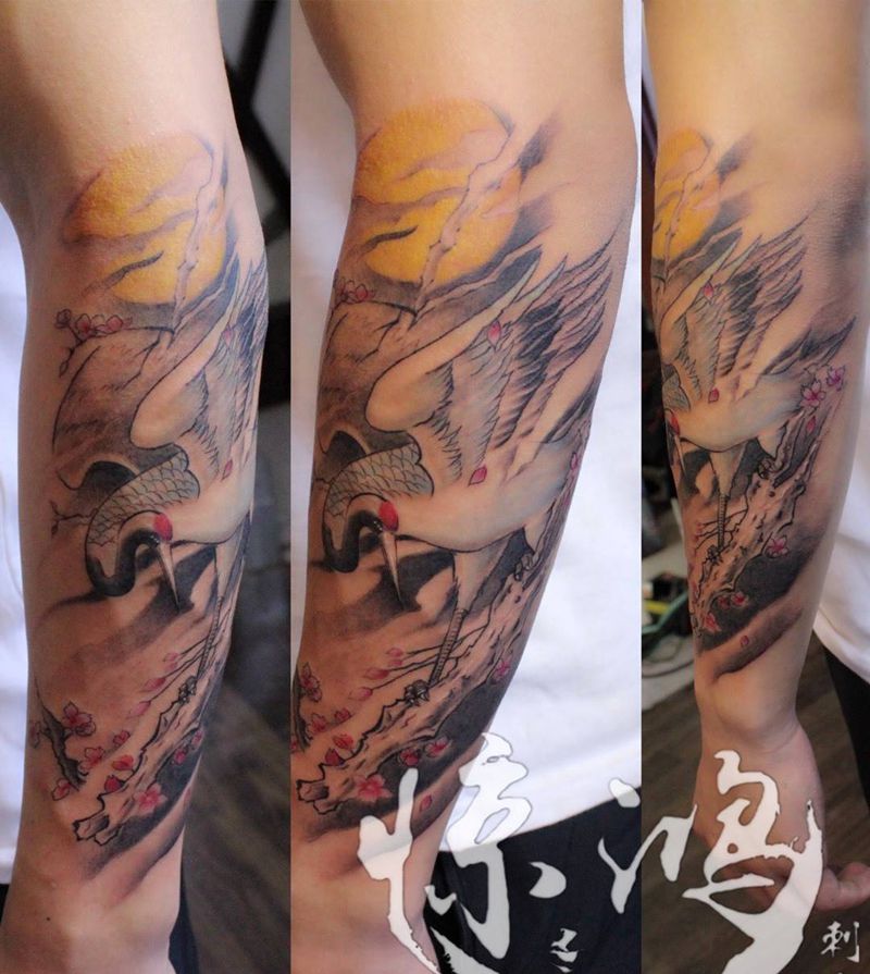 又来一只仙鹤纹身图片