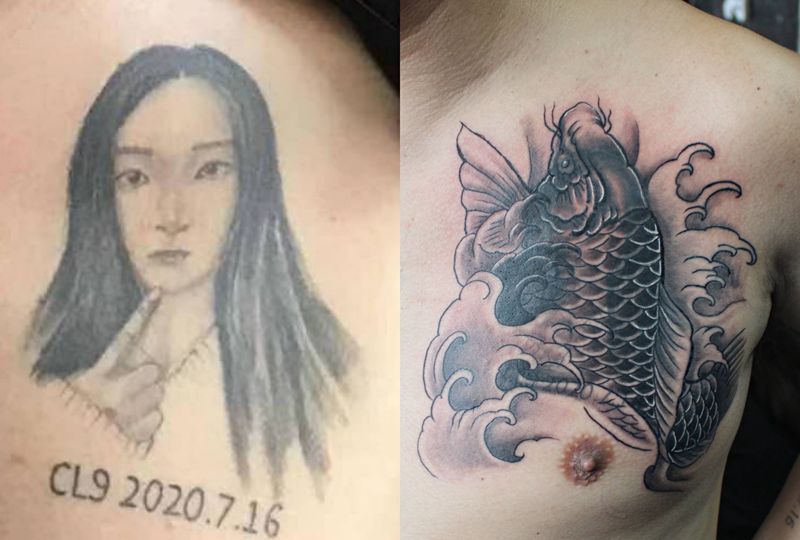 鲤鱼遮盖纹身图片_胸部新传统纹身图案