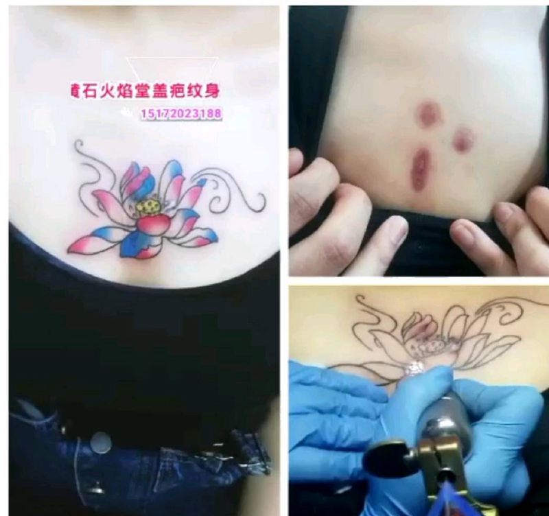 盖疤纹身纹身图片_胸部新传统纹身图案