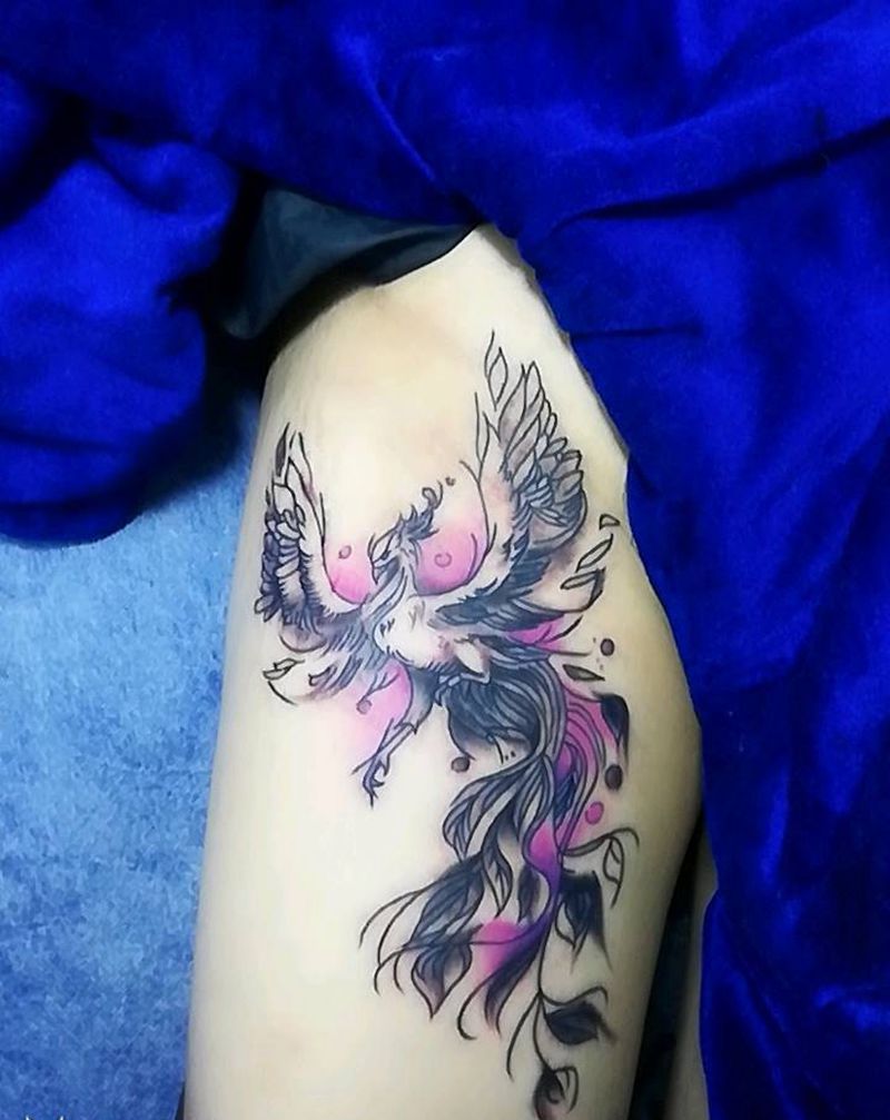 凤凰纹身图片_腿部新传统纹身图案