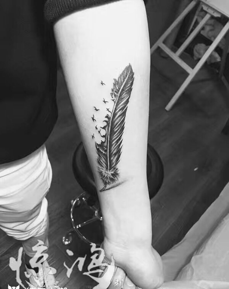 飞羽纹身图片_成品手臂清新纹身图案