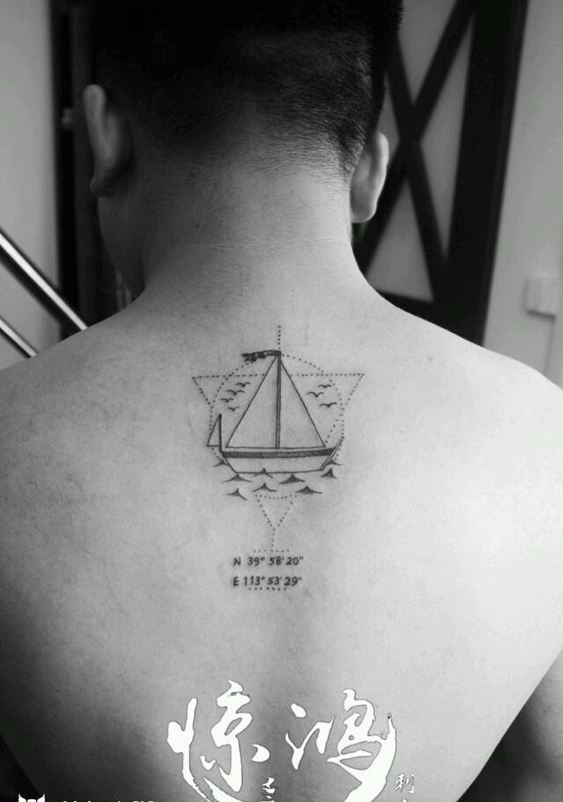 点刺帆船纹身图片_成品纹身图案
