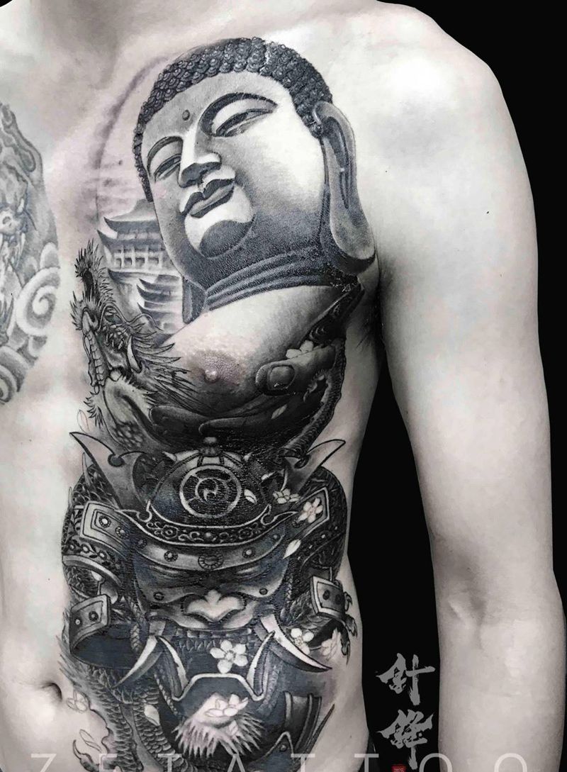 佛与日本武士纹身图片