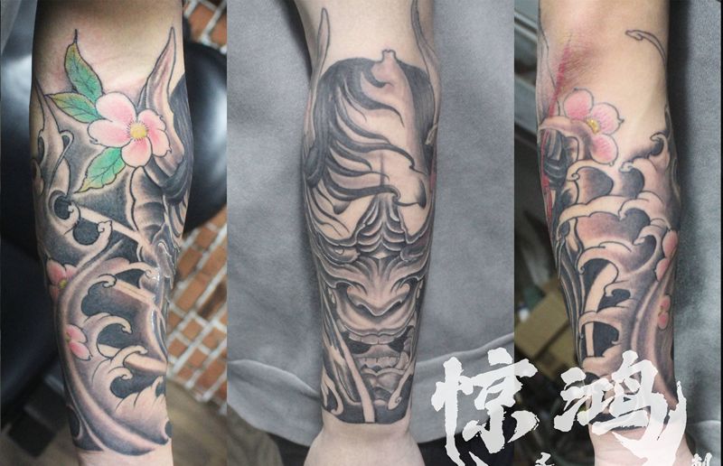 包小臂班若纹身图片_手臂新传统纹身图案