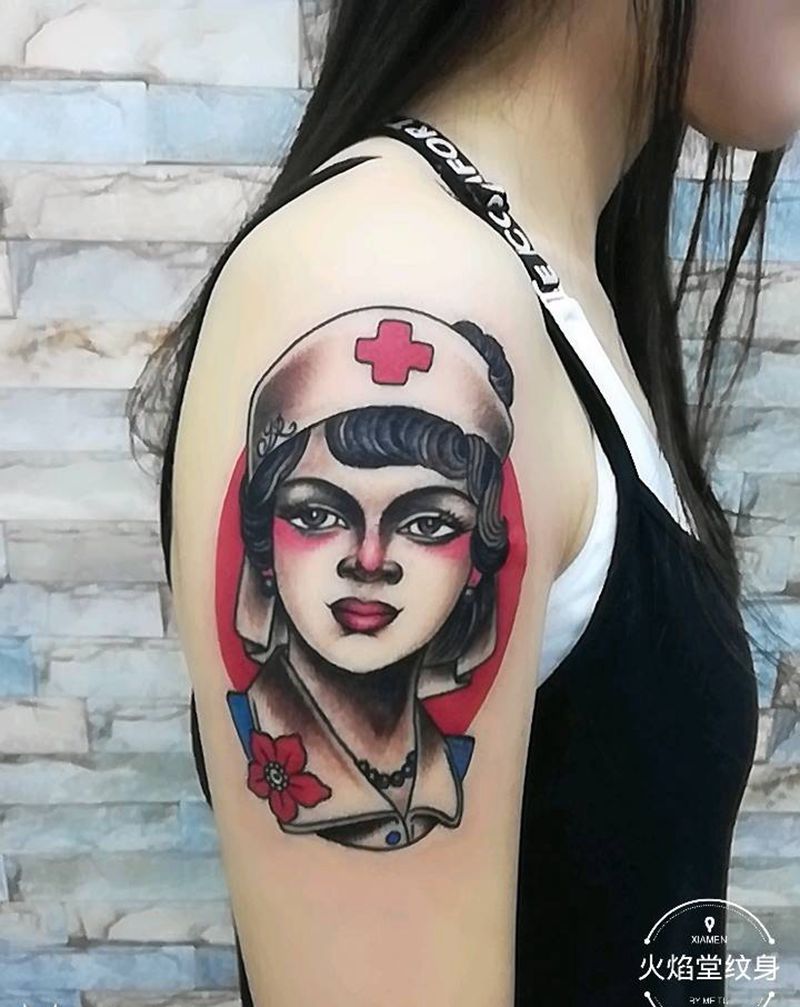 护士纹身图片_手臂新传统纹身图案