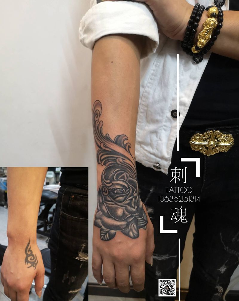 手背遮盖纹身图片_手部欧美写实遮盖纹身图案