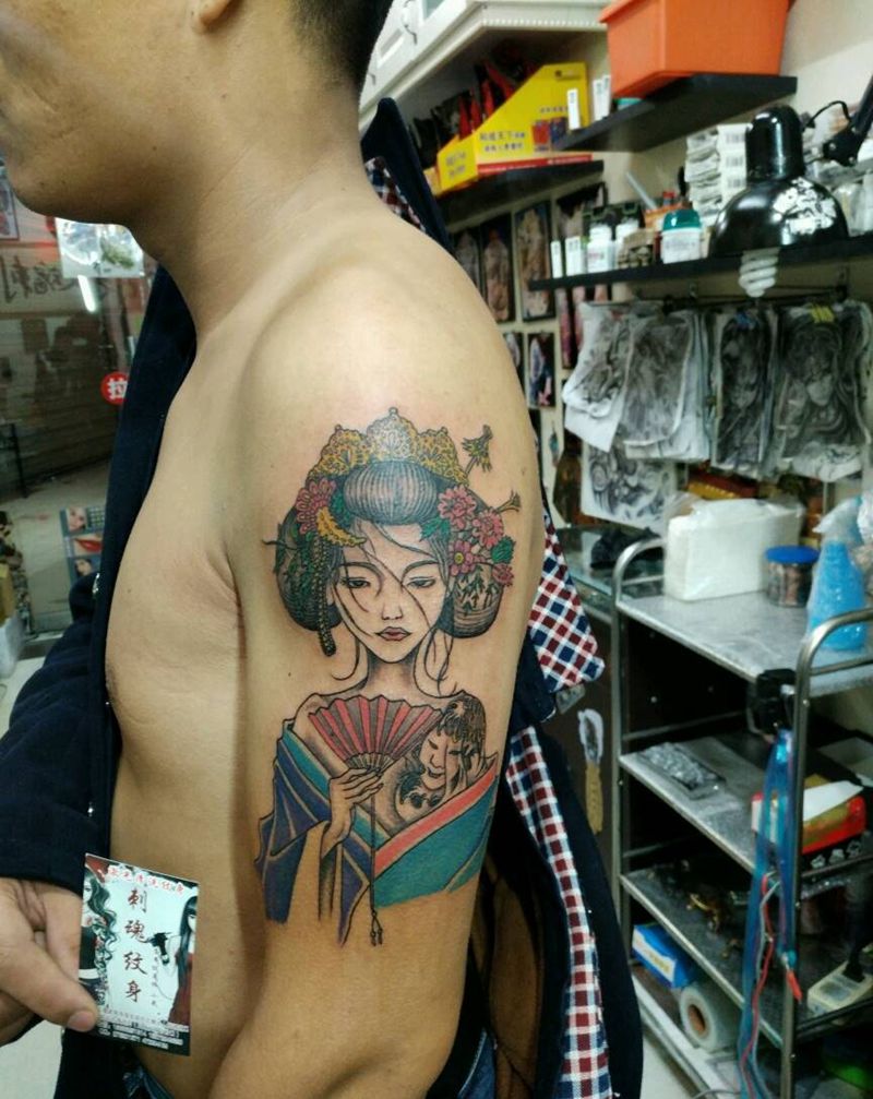 艺姬  2018第一刺纹身图片_手臂传统人物原创花絮生活成品插画纹身图案