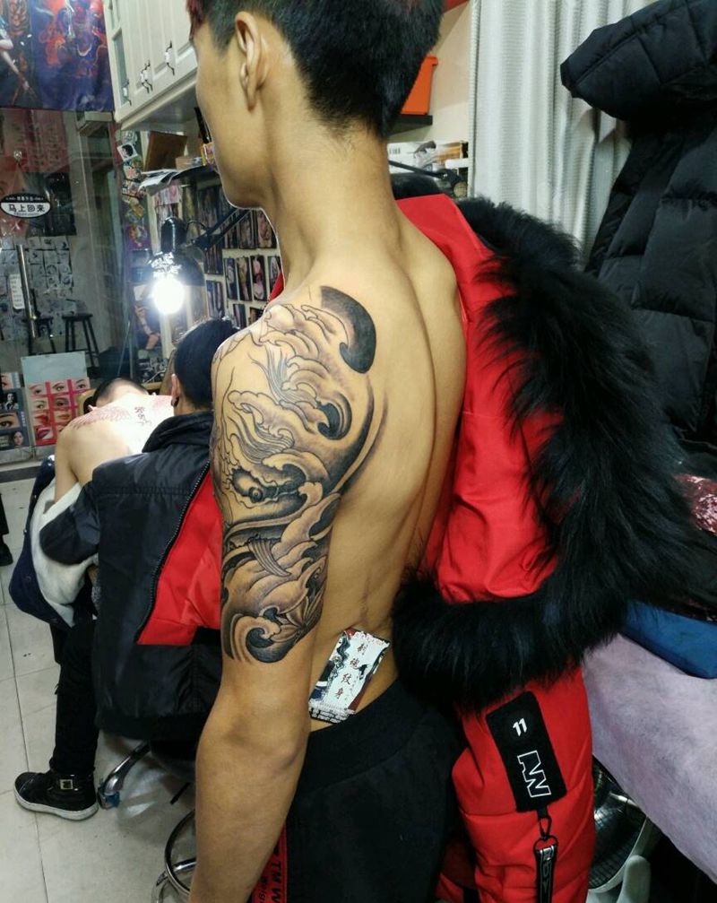 半甲未完成纹身图片_手臂传统人物原创花絮生活成品纹身图案