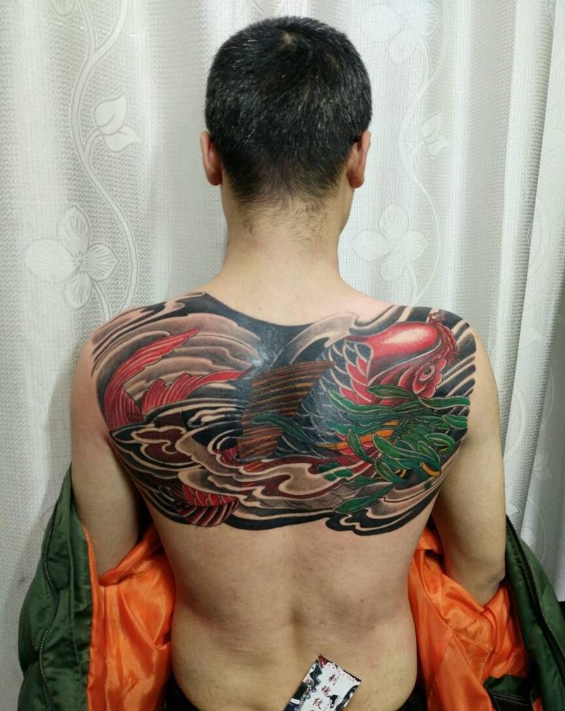 遮盖旧纹身制作花絮纹身图片_背部传统动物原创花絮生活成品插画纹身图案