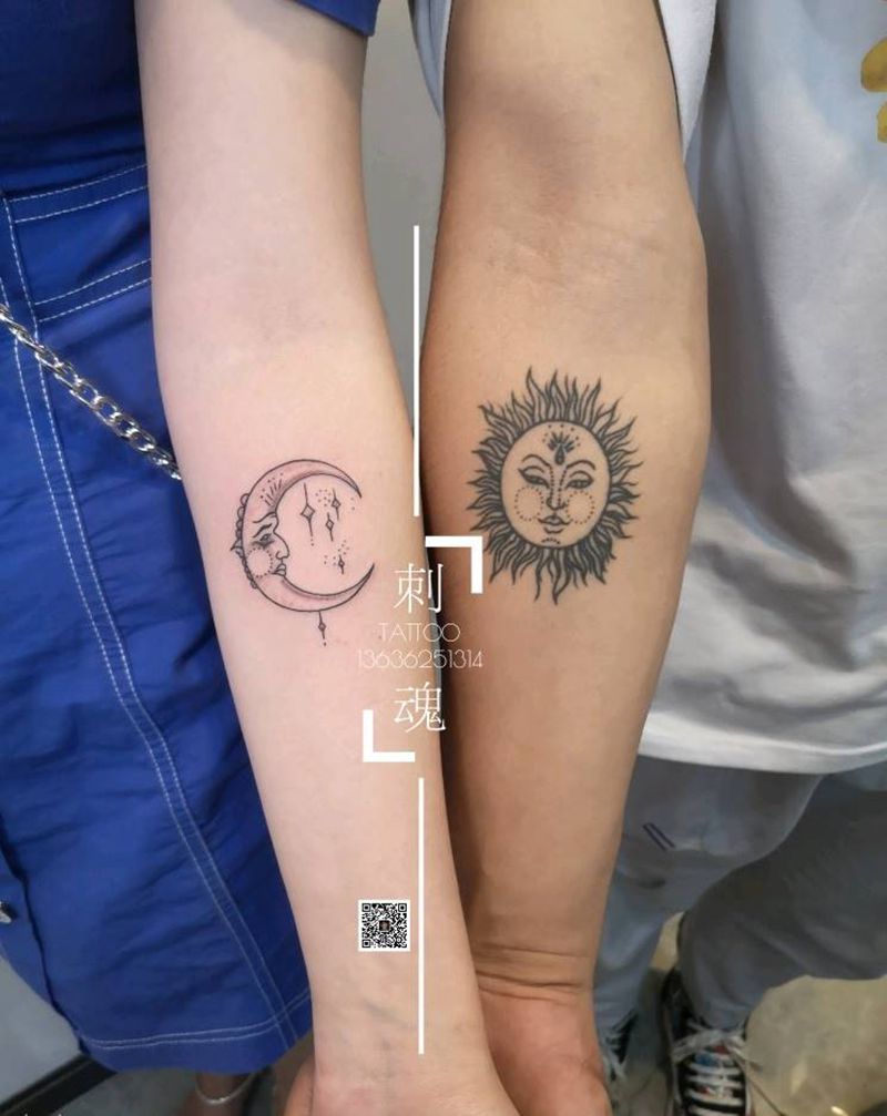 情侣太阳月亮纹身图片_手臂几何纹身图案