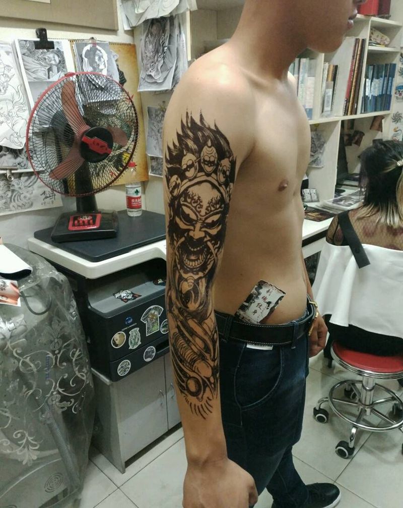 暂时性花臂纹身图片_手臂传统写实鬼神原创花絮生活成品手稿插画纹身图案