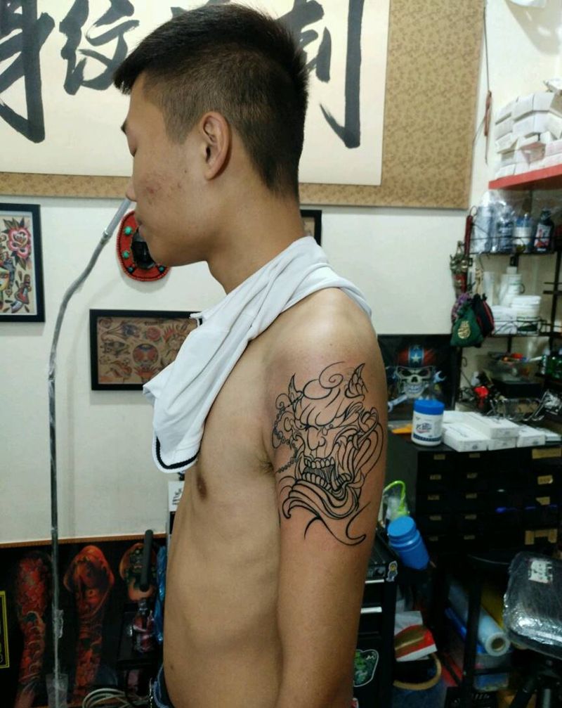 般喏线条纹身图片_手臂传统宗教原创花絮生活手稿纹身图案