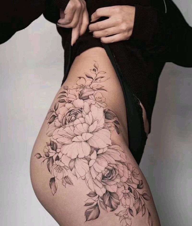 男女花腿纹身图片