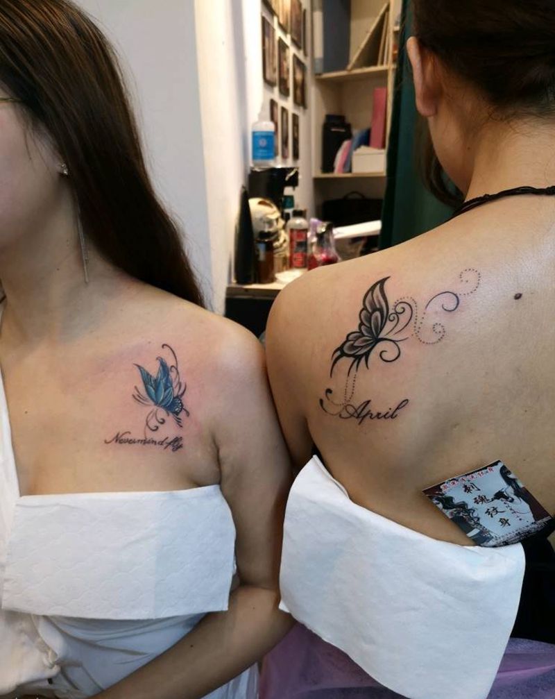 蝴蝶纹身图片_胸部新传统纹身图案