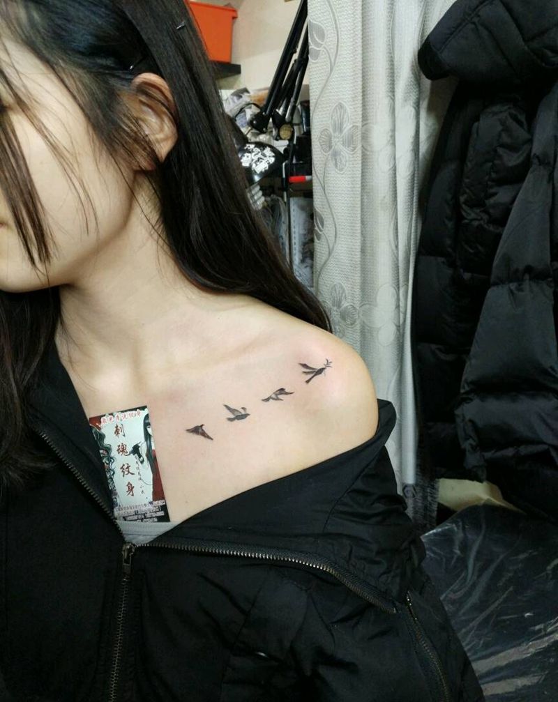 大雁纹身图片_胸部清新图腾原创花絮生活成品插画纹身图案