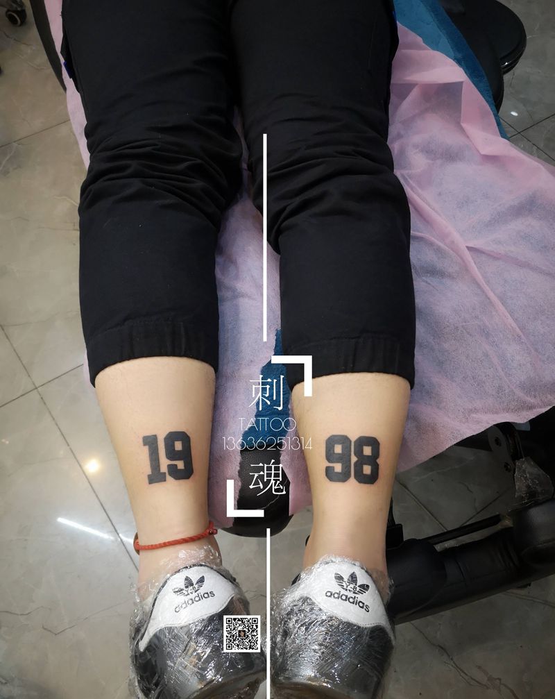 小数字纹身图片_腿部几何图腾纹身图案