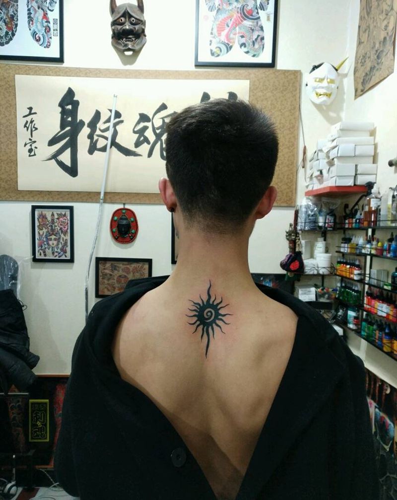 太阳图腾纹身图片_颈部传统图腾原创花絮生活成品纹身图案