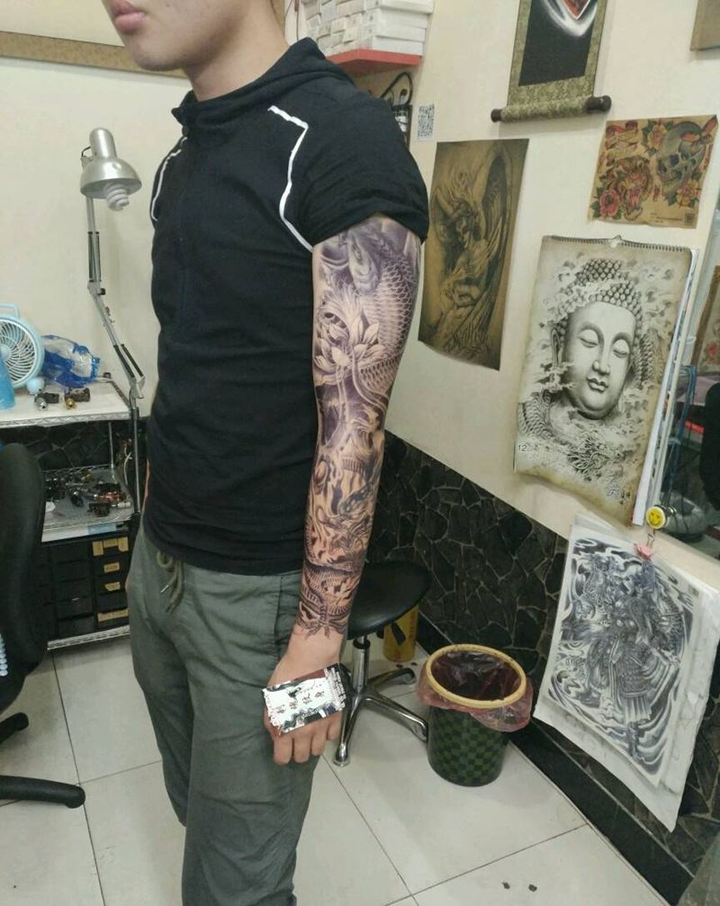 暂时性花臂纹身，纹身图片_手臂传统动物花絮生活成品手稿插画纹身图案