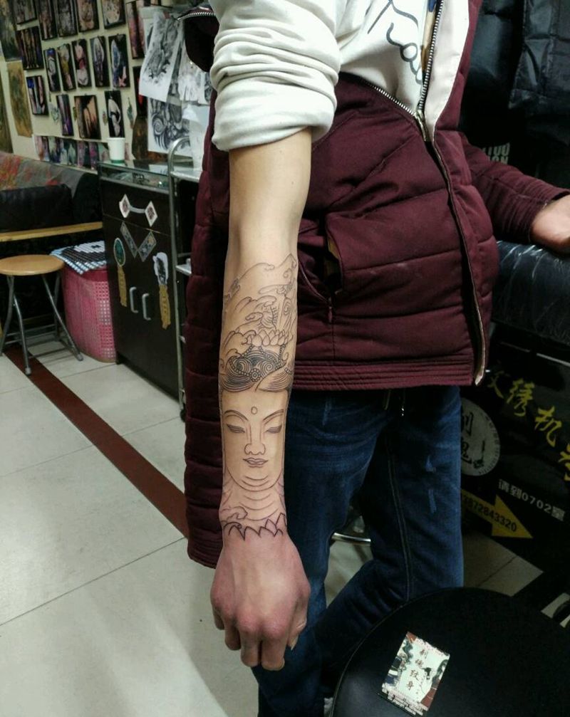 小臂观音纹身图片_手臂传统人物宗教原创花絮生活成品纹身图案