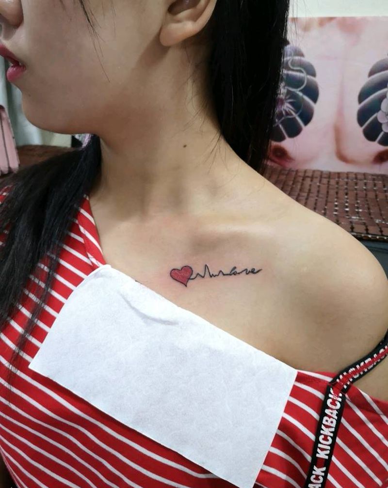 心电图纹身图片_肩部几何纹身图案