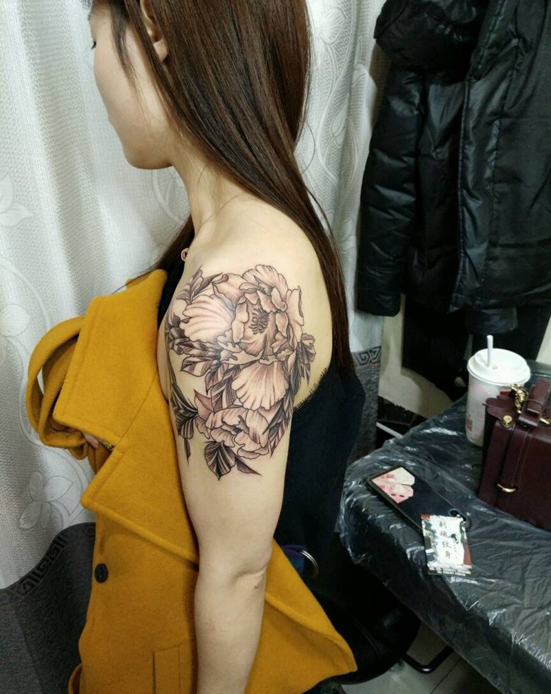肩花纹身图片_肩部传统清新植物原创花絮生活成品插画纹身图案