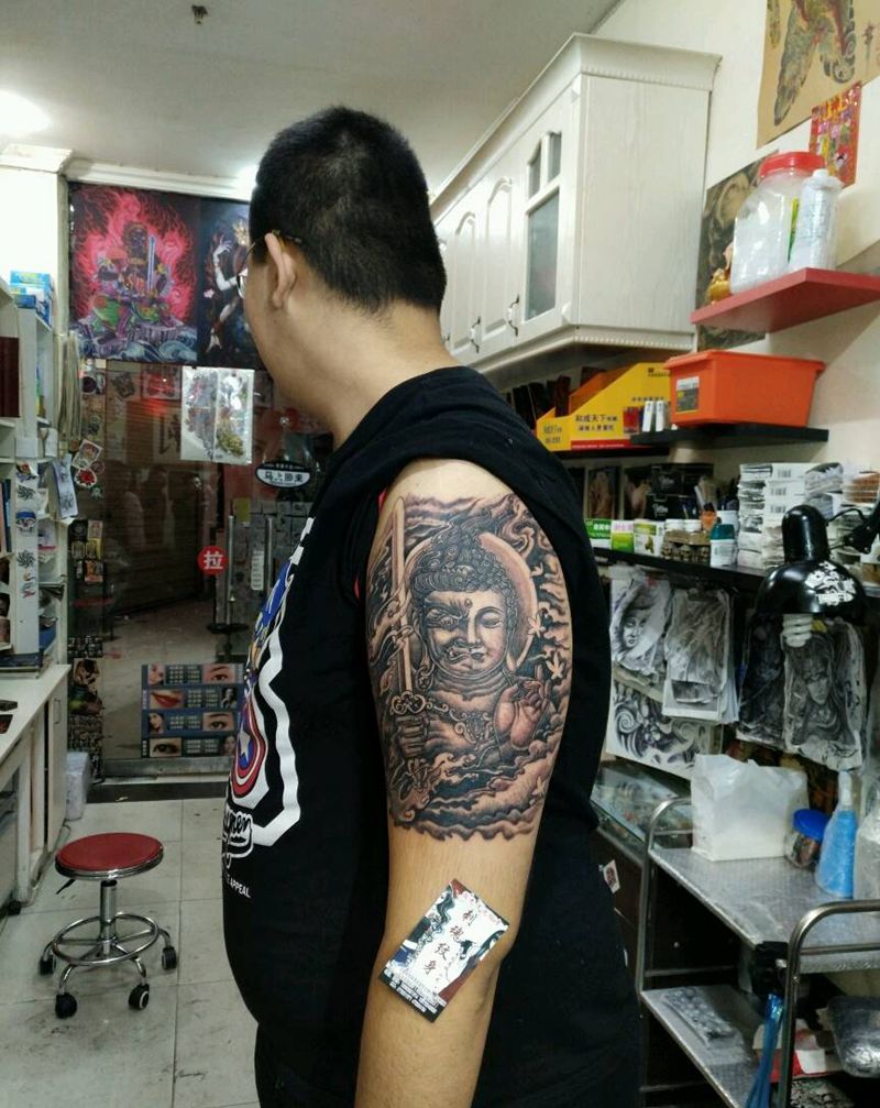 不动明王纹身图片_手臂传统宗教原创花絮生活成品插画纹身图案