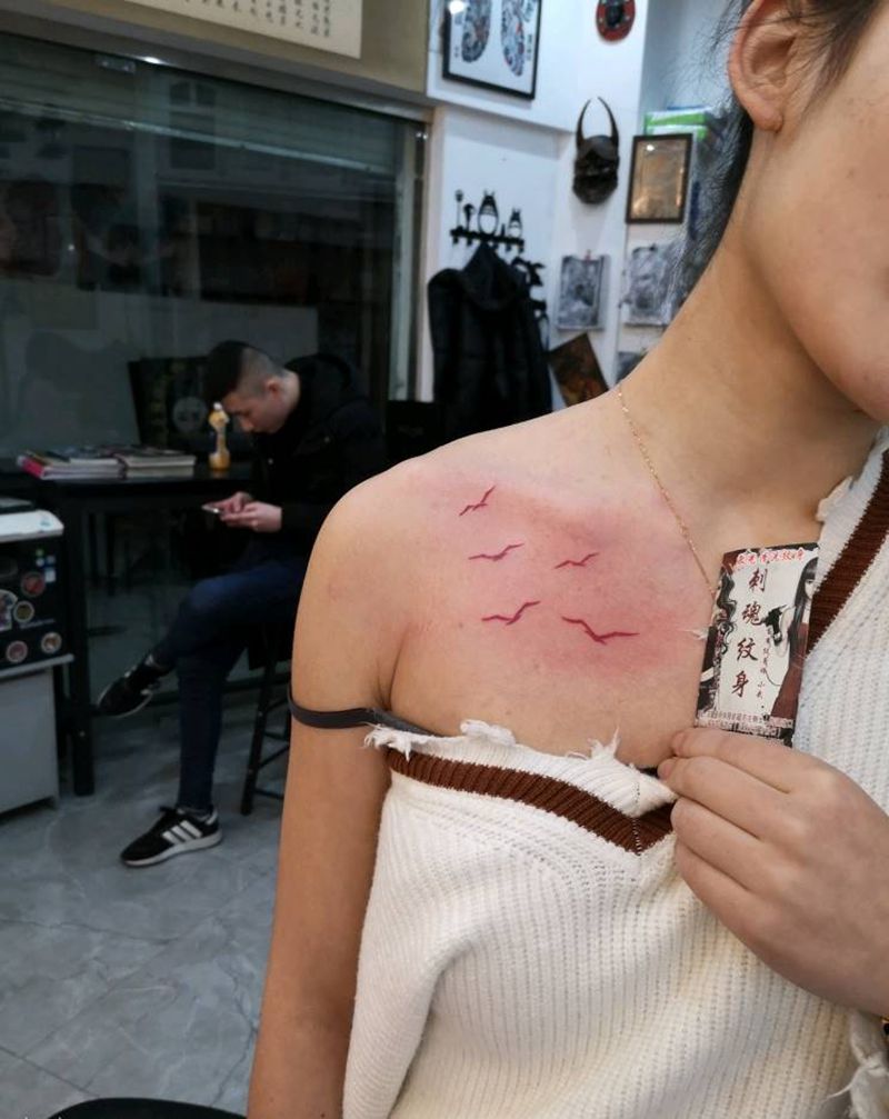 大雁纹身图片_肩部小清新纹身图案