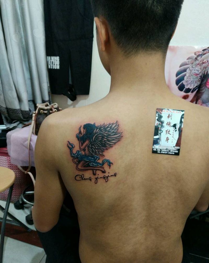 天使一枚纹身图片_肩部传统人物原创花絮生活成品手稿纹身图案