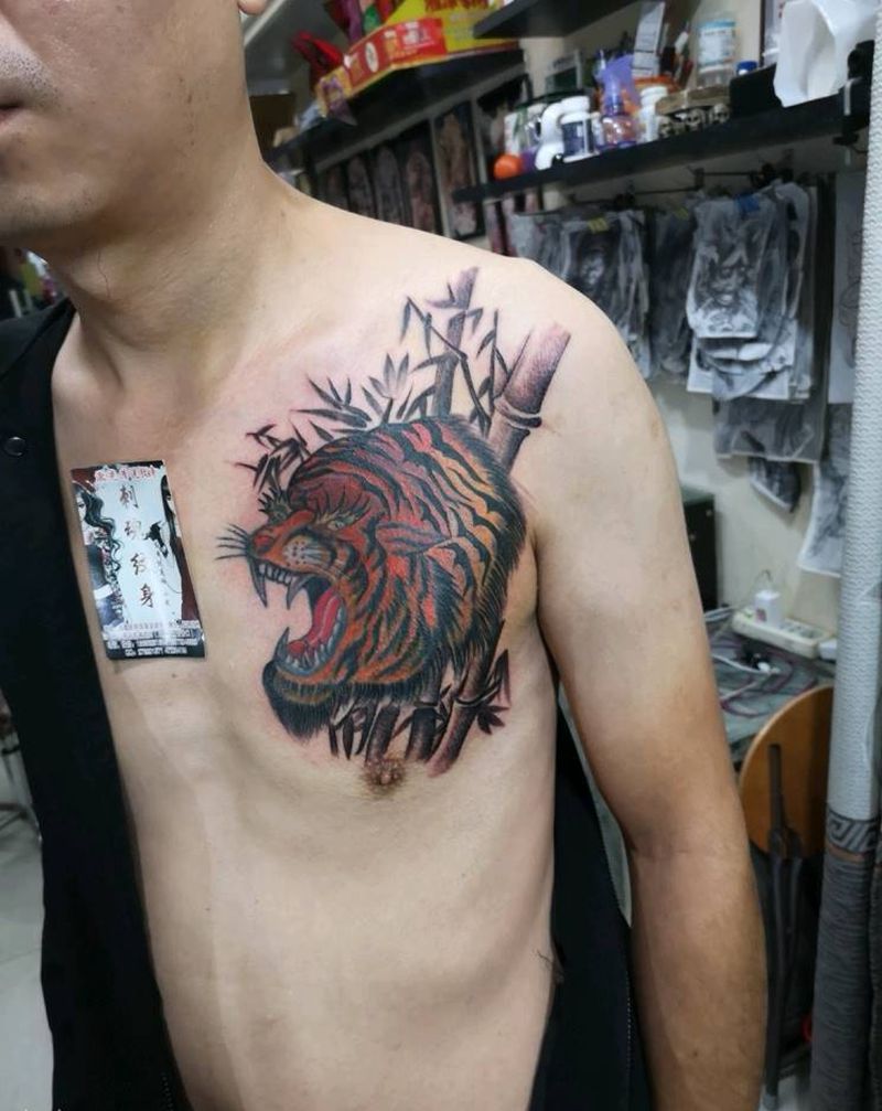 添加竹子，修改老虎纹身图片