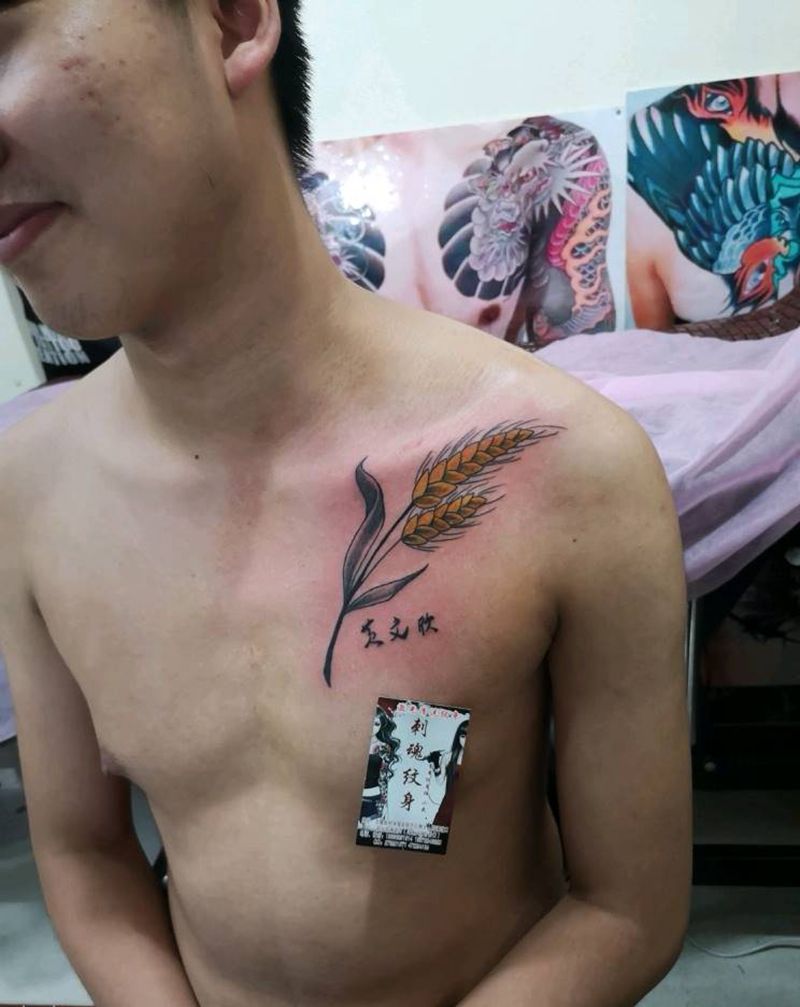 小麦穗纹身图片_胸部新传统纹身图案
