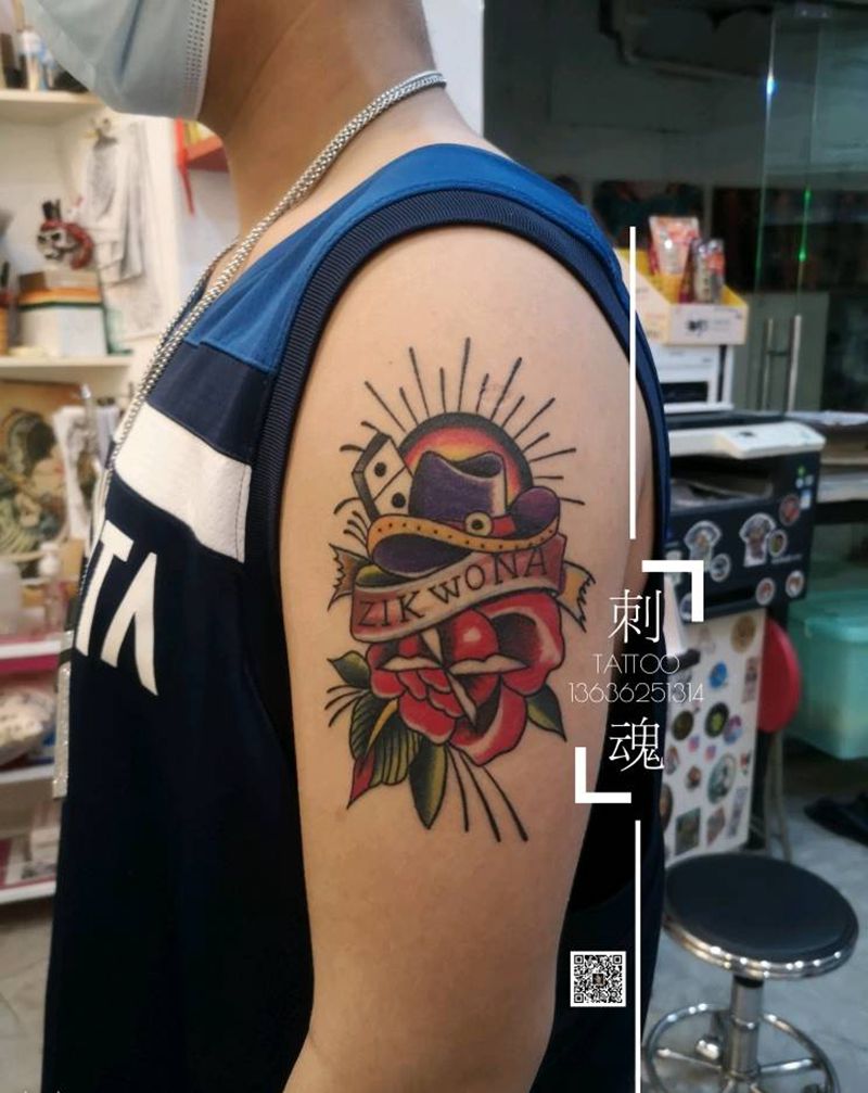 恢复后期效果纹身图片_手臂Old School点刺纹身图案