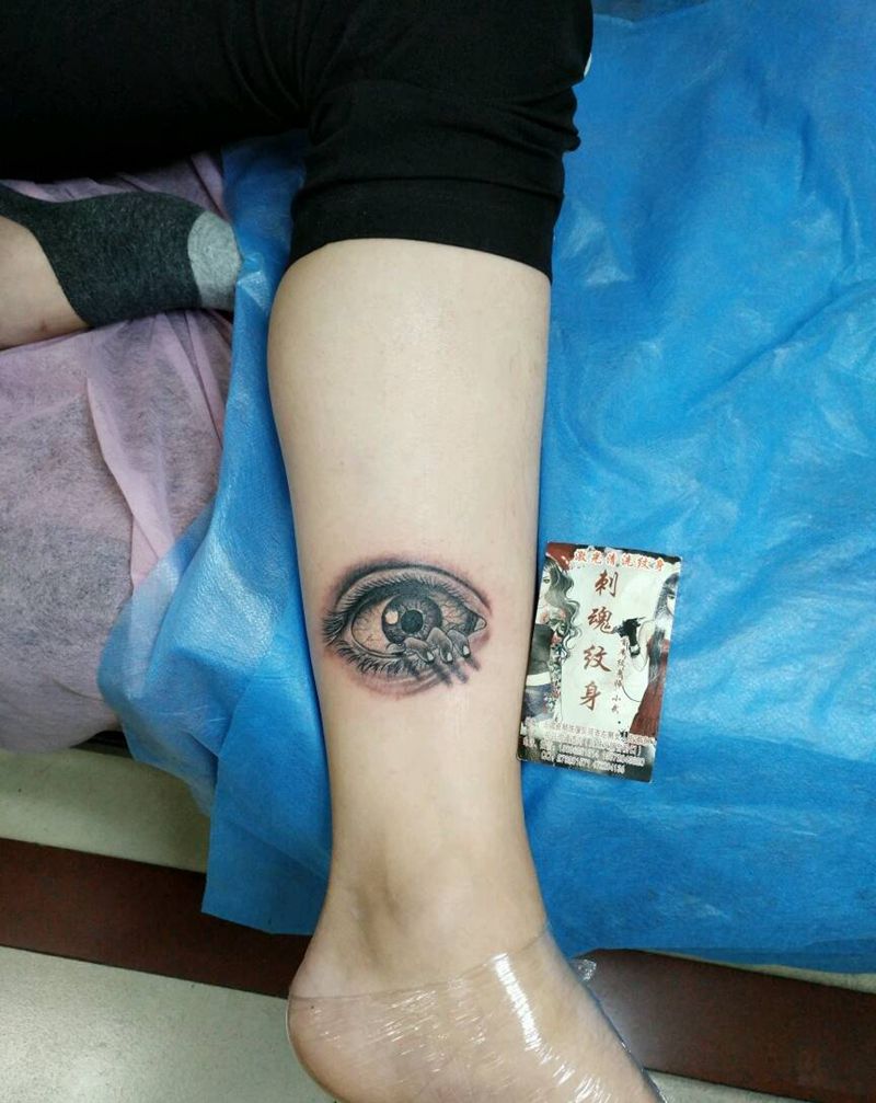 三D 眼睛纹身图片_腿部传统习俗清新原创花絮生活成品手稿纹身图案