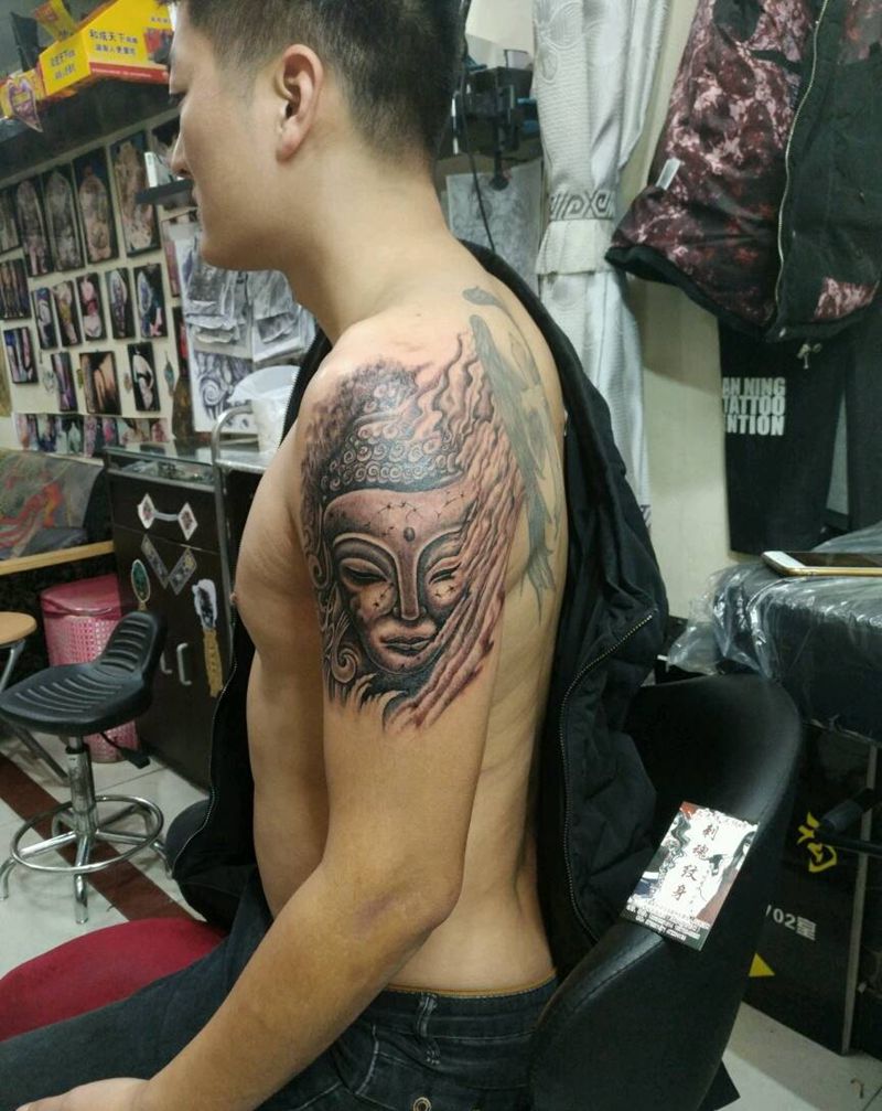 佛头纹身图片_手臂传统鬼神宗教原创花絮生活纹身图案