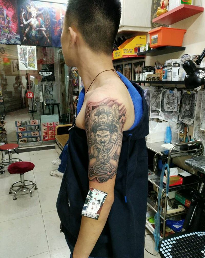 四面佛，添背景纹身图片_传统宗教原创花絮生活成品手稿纹身图案