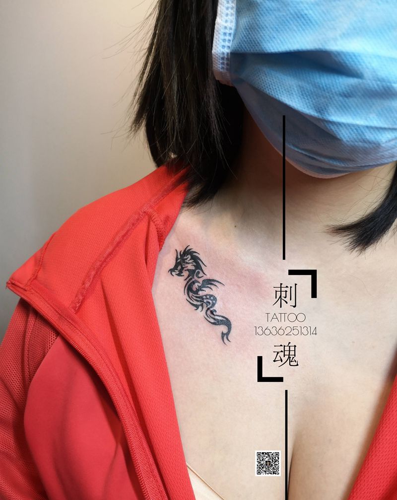 龙图腾遮盖疤痕纹身图片_胸部图腾纹身图案