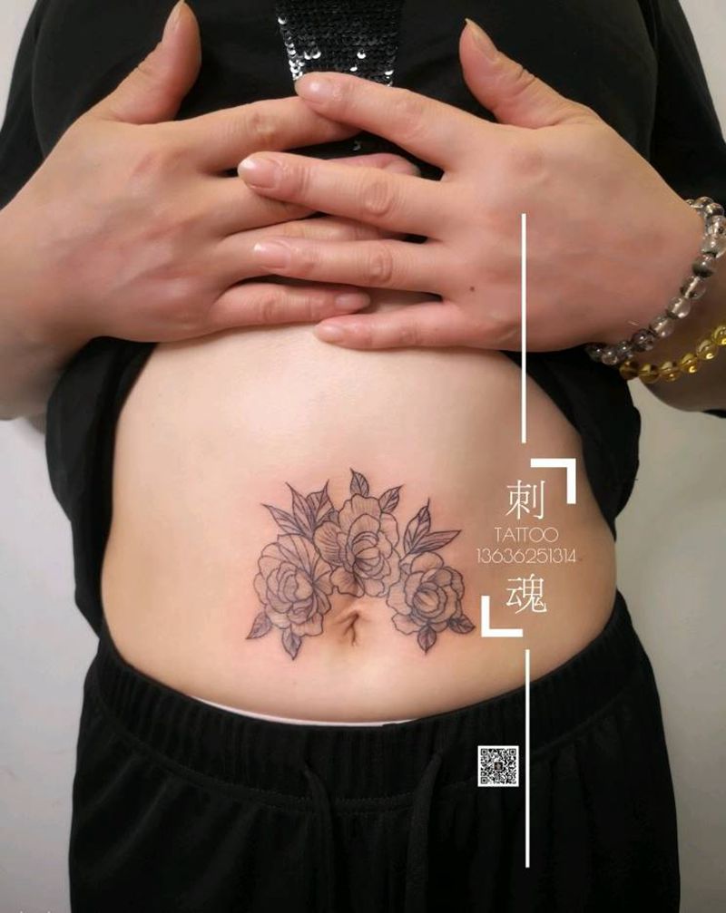 遮盖疤痕，素花纹身图片_腹部几何纹身图案