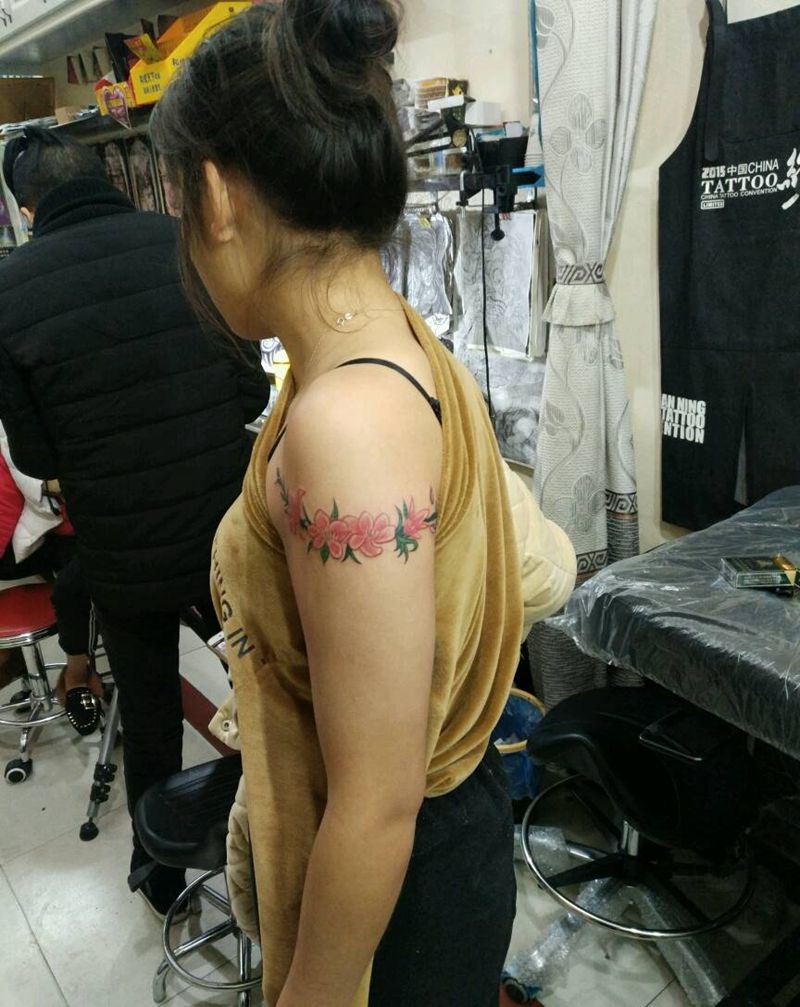 臂花，修改上色纹身图片_手臂传统清新植物原创花絮生活成品纹身图案